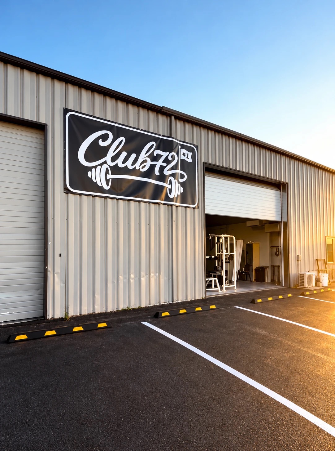 Club 72 building exterior at sunset